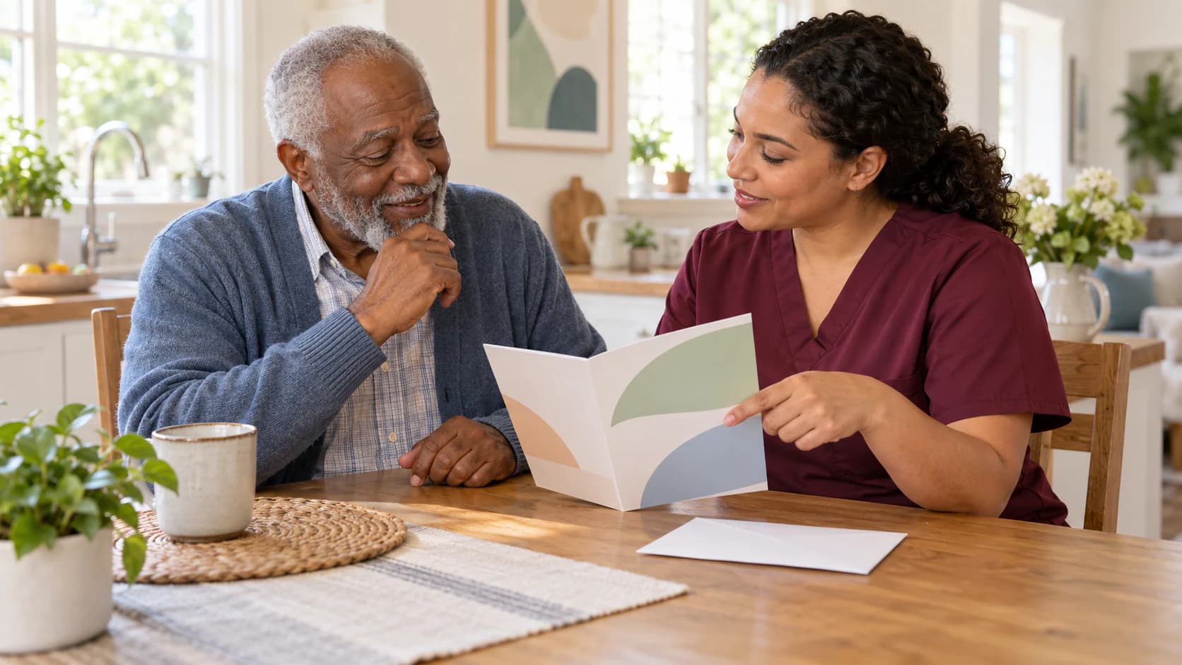 A patient receiving simple guidance about a provider order from a mobile phlebotomist.