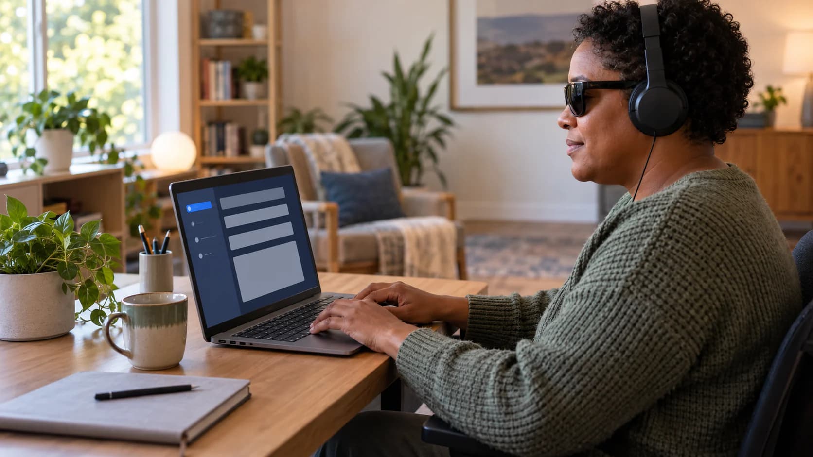 A keyboard and assistive-technology user reports a nonmedical website issue from a desk.