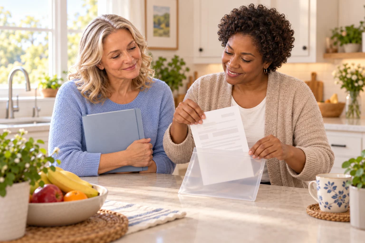 A protective document sleeve, a telephone and a simple provider-order checklist are prepared on a table.
