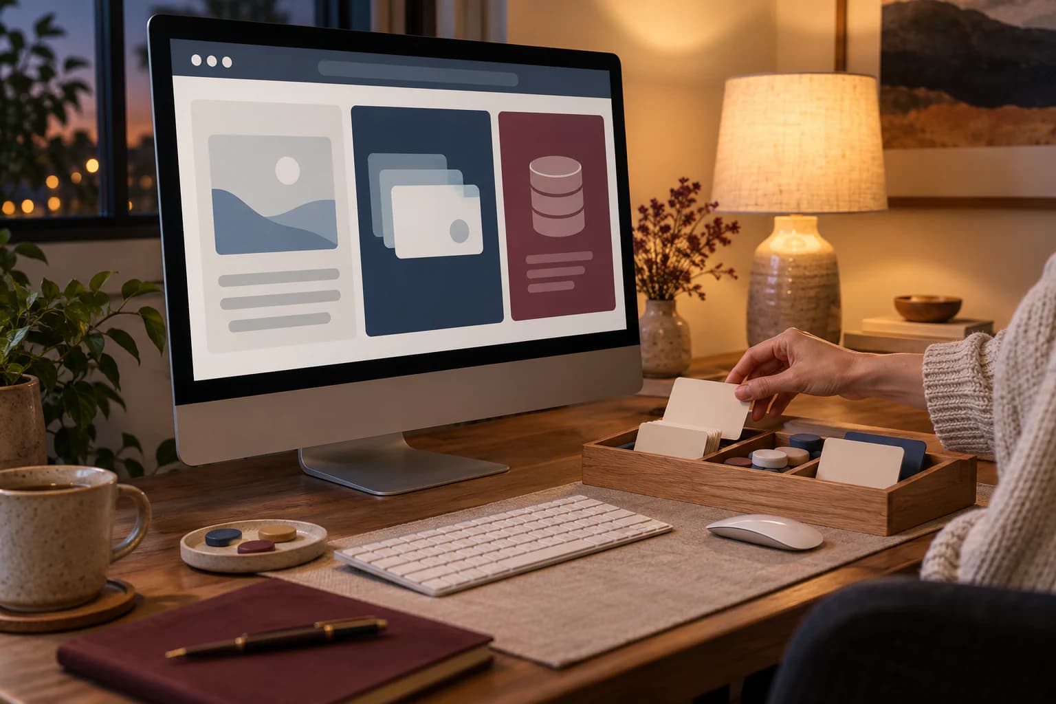 A browser, session and storage concept appears as abstract, data-free interface materials.