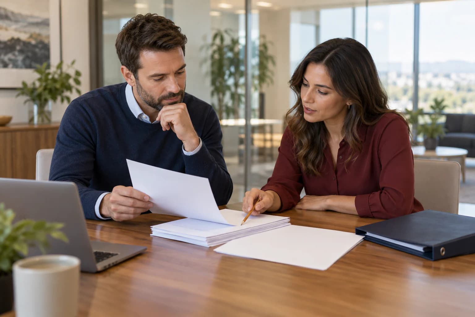 An operations and legal team review draft materials without a final approval marker.